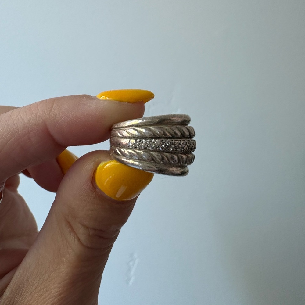 David Yurman Pave Diamond and Silver Rope Ring